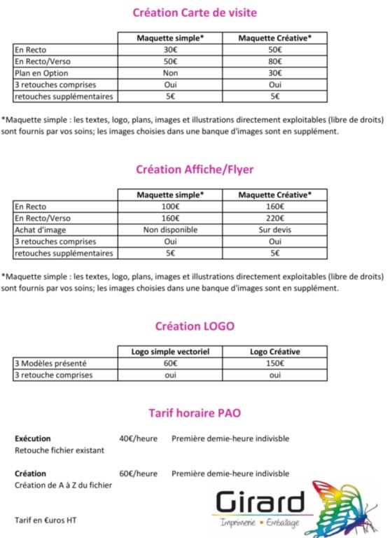 tarifs PAO