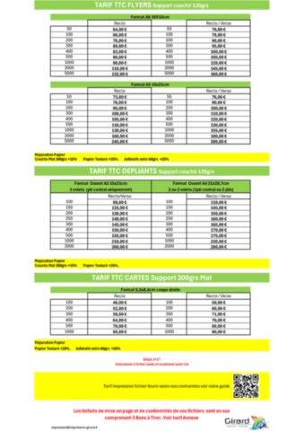 tarifs flyers, dépliants